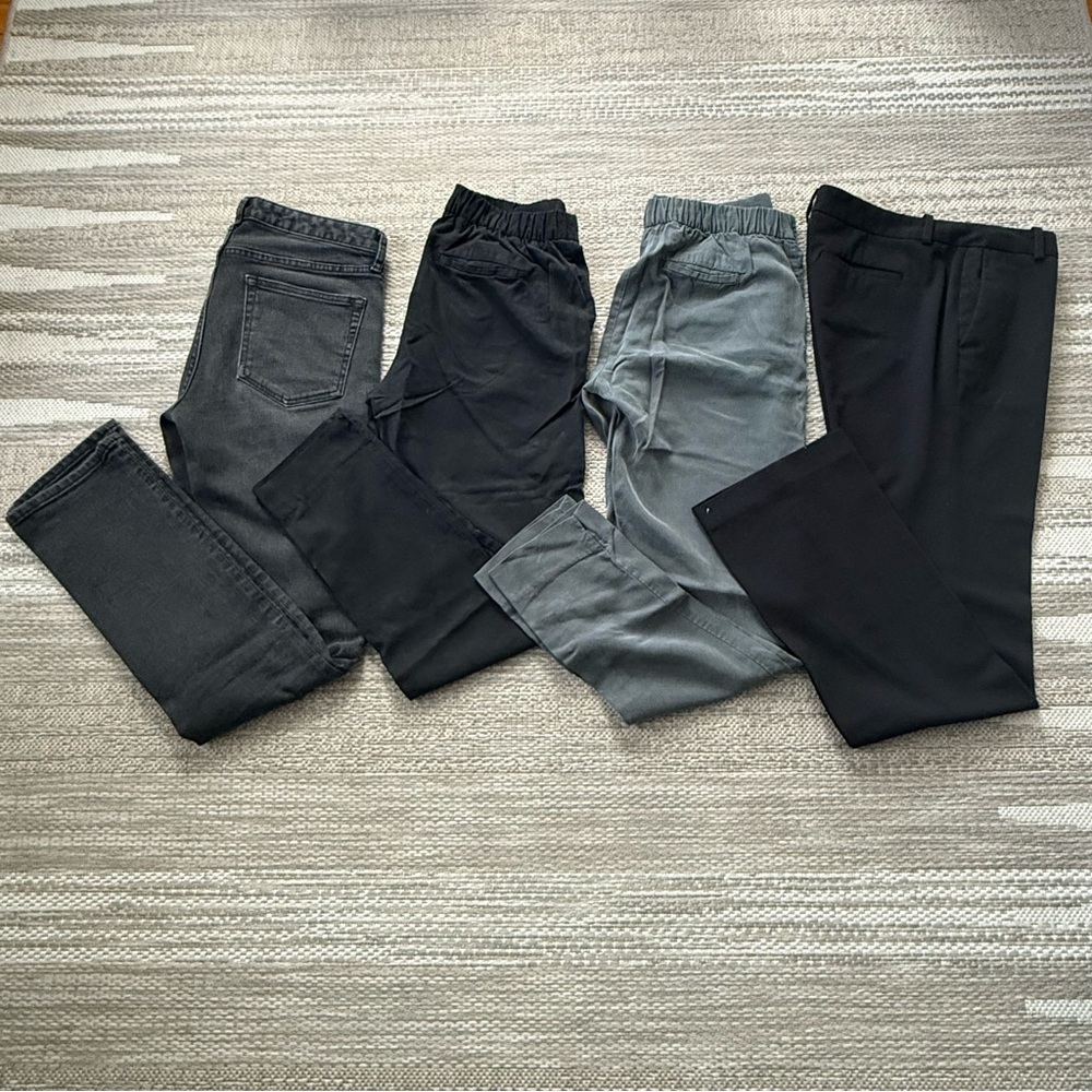 Lot of 4 size 0: 2 gap pants, 1 gap jeans, 1 black dressy pants Calvin Klein